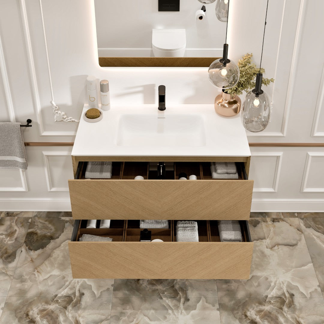 Eviva Lotus Wall Mount Bath Vanity with Solid Surface Top and Integrated Sink (30"-71")