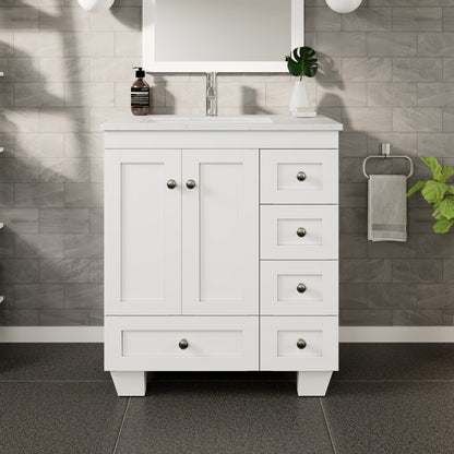 Eviva Happy Bath Vanity with Carrara Quartz Top and Undermount Porcelain Sink (24"-30")