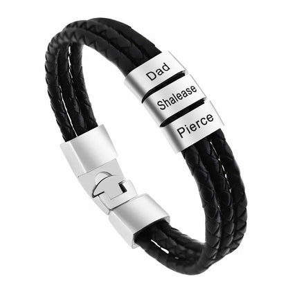 Custom Engraved Leather Bracelet – Gift for Husband, Dad, Him