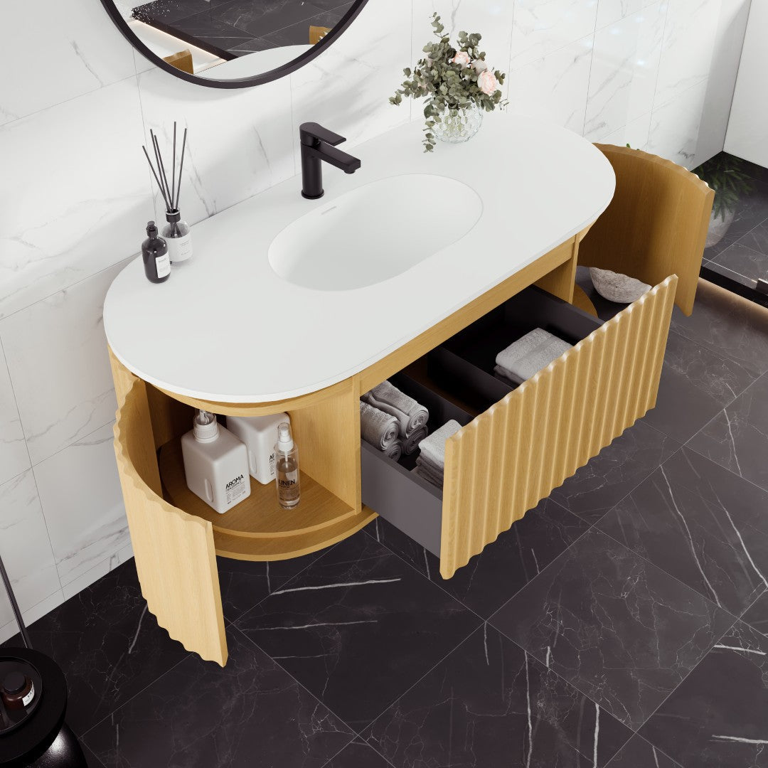 Eviva Haven Wall Mount Bath Vanity with Solid Surface Top and Integrated Sink (39"-71")