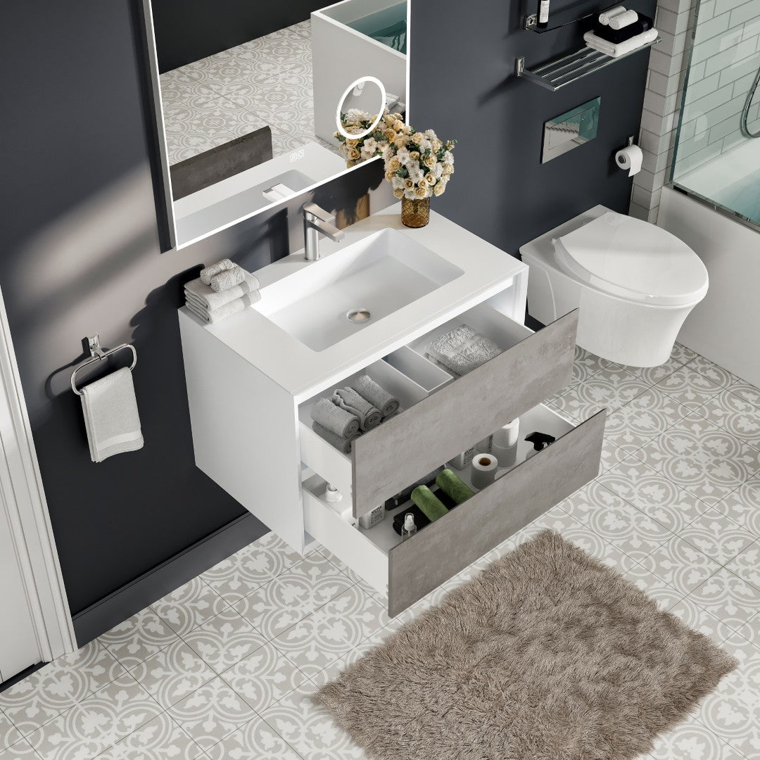 Eviva Vienna Wall Mount Bath Vanity with Acrylic Top and Integrated Sink (36"-75")