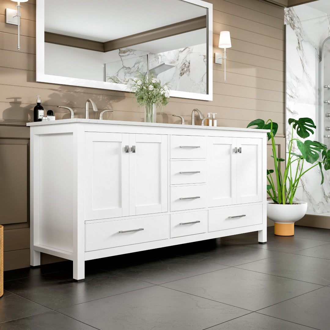 Eviva Aberdeen Vanity – Carrara Quartz Top (24"–84")