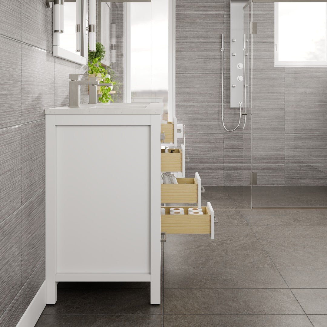 Eviva London Bath Vanity with Carrara Quartz Top and Undermount Porcelain Sink (20"-60")