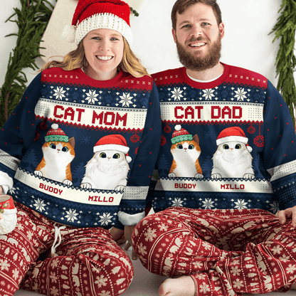 Best Cat Mom Cat Dad Ever - Custom Ugly Sweater - Personalized Christmas Gifts For Cat Owners & Lovers, Cat Mum, Cat Brother, Cat Sister | Sweatshirt