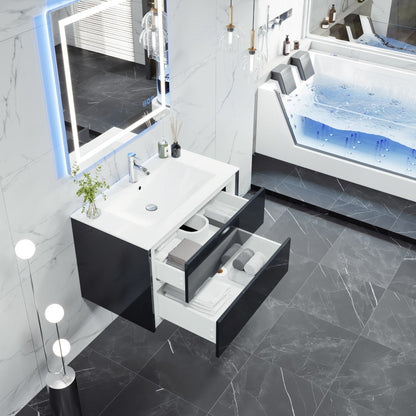 Eviva Luna Wall Mount Bath Vanity with Porcelain Top and Integrated Sink (24"-32")