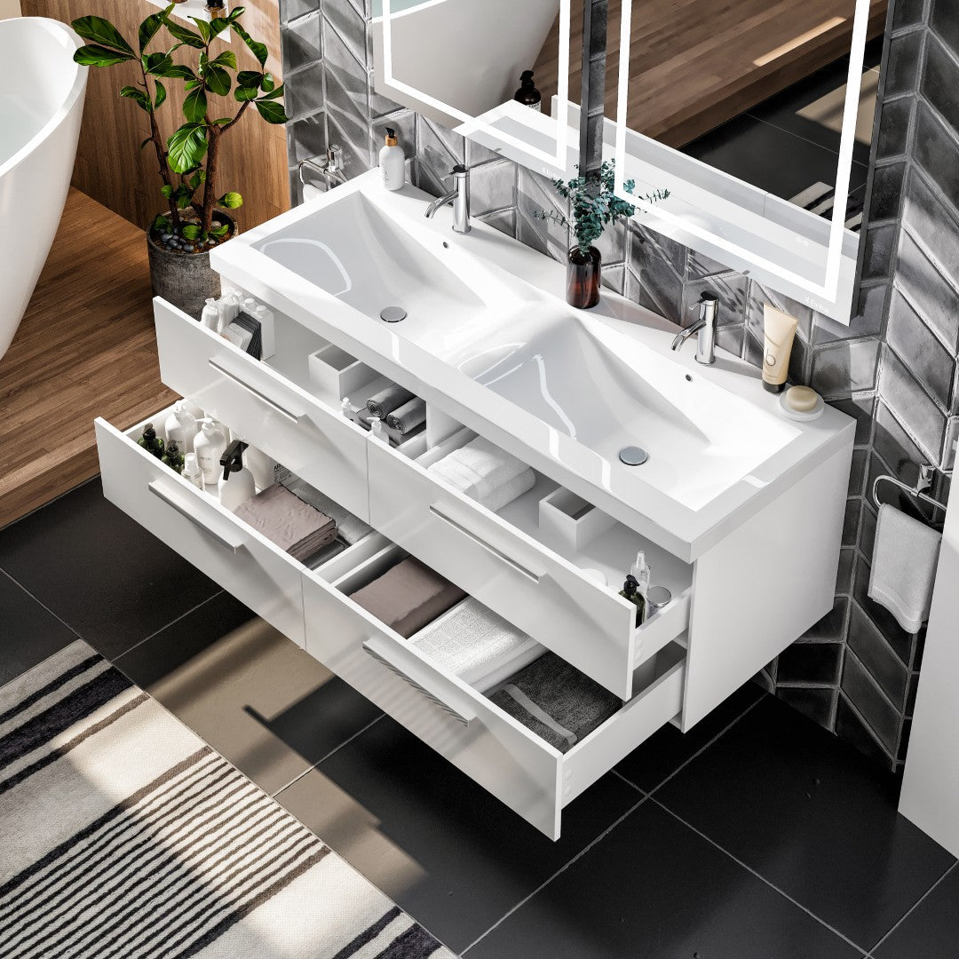 Eviva Surf Wall Mount Bath Vanity with Acrylic Top and Integrated Sink (36"-57")
