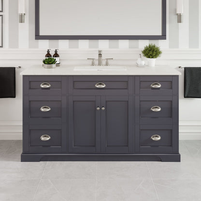 Eviva Epic Bath Vanity with Carrara Quartz Top and Undermount Porcelain Sinks (48"-100")