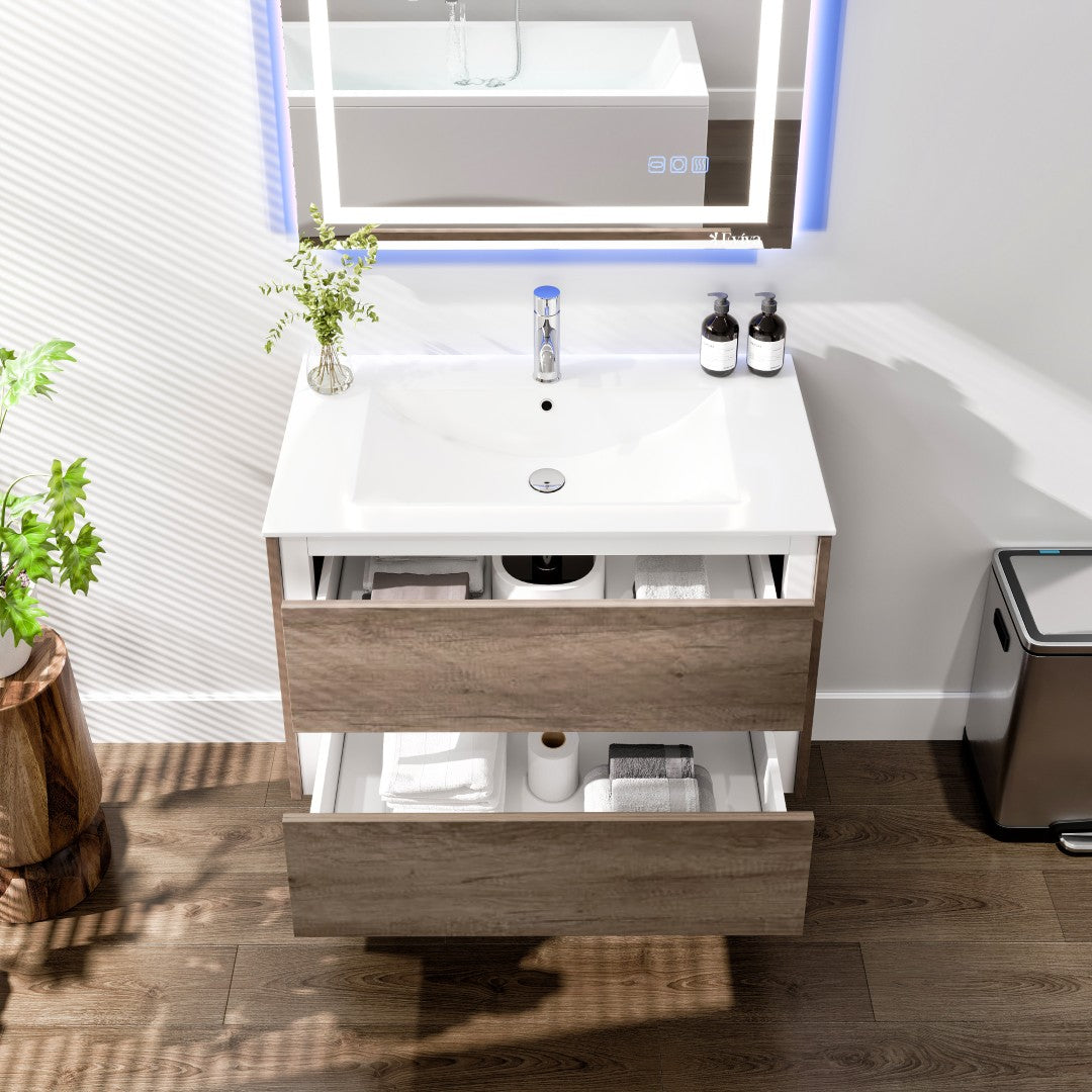 Eviva Luna Wall Mount Bath Vanity with Porcelain Top and Integrated Sink (24"-32")