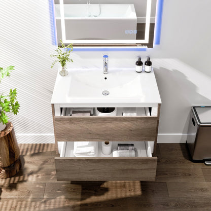 Eviva Luna Wall Mount Bath Vanity with Porcelain Top and Integrated Sink (24"-32")