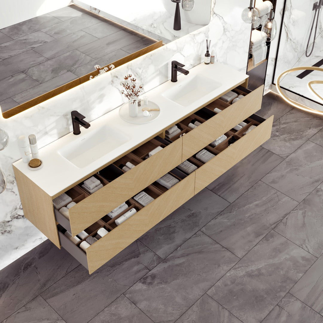 Eviva Lotus Wall Mount Bath Vanity with Solid Surface Top and Integrated Sink (30"-71")