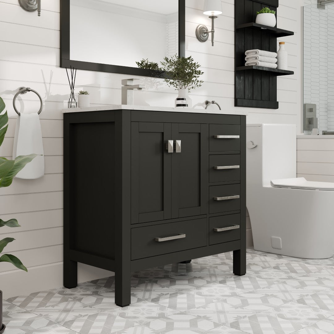 Eviva London Bath Vanity with Carrara Quartz Top and Undermount Porcelain Sink (20"-60")
