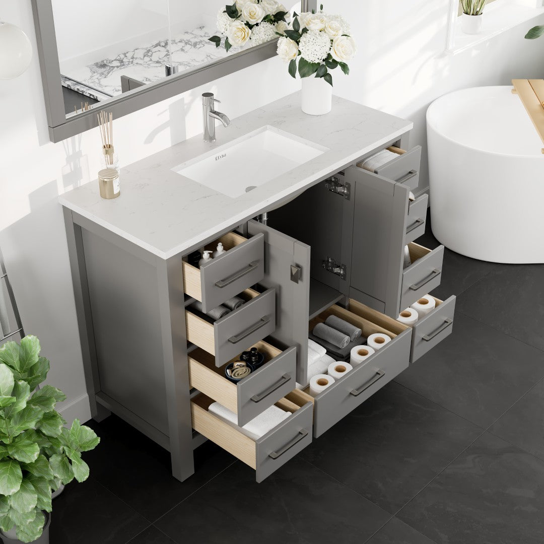 Eviva London Bath Vanity with Carrara Quartz Top and Undermount Porcelain Sink (20"-60")