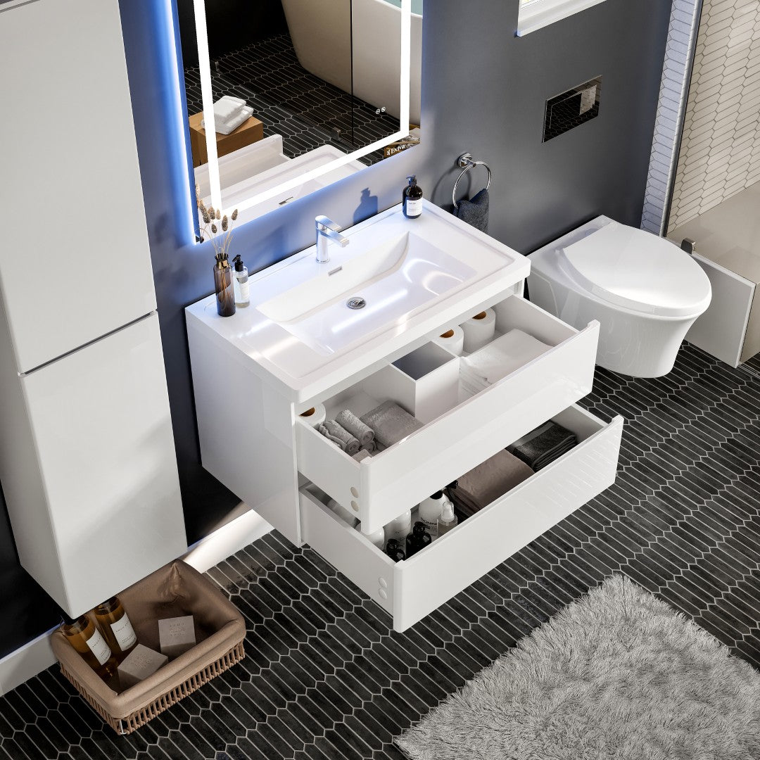 Eviva Glazzy Wall Mount Bath Vanity with Acrylic Top and Integrated Sink
