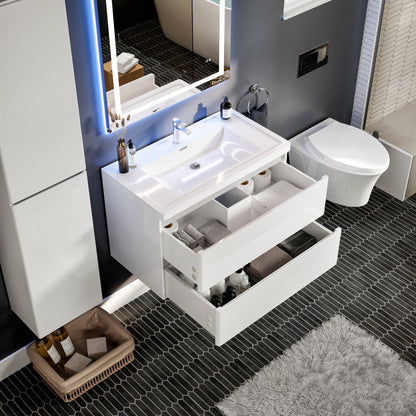 Eviva Glazzy Wall Mount Bath Vanity with Acrylic Top and Integrated Sink