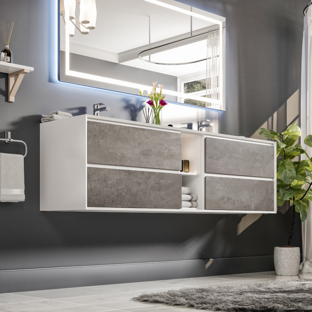 Eviva Vienna Wall Mount Bath Vanity with Acrylic Top and Integrated Sink (36"-75")