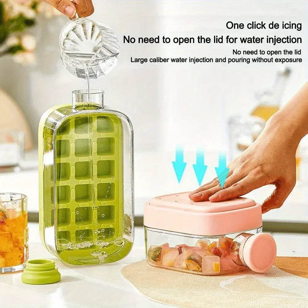 2-in-1 Ice Cube Tray & Water Bottle – Portable High-Capacity Ice Maker Mold for Home & Kitchen Summer Use
