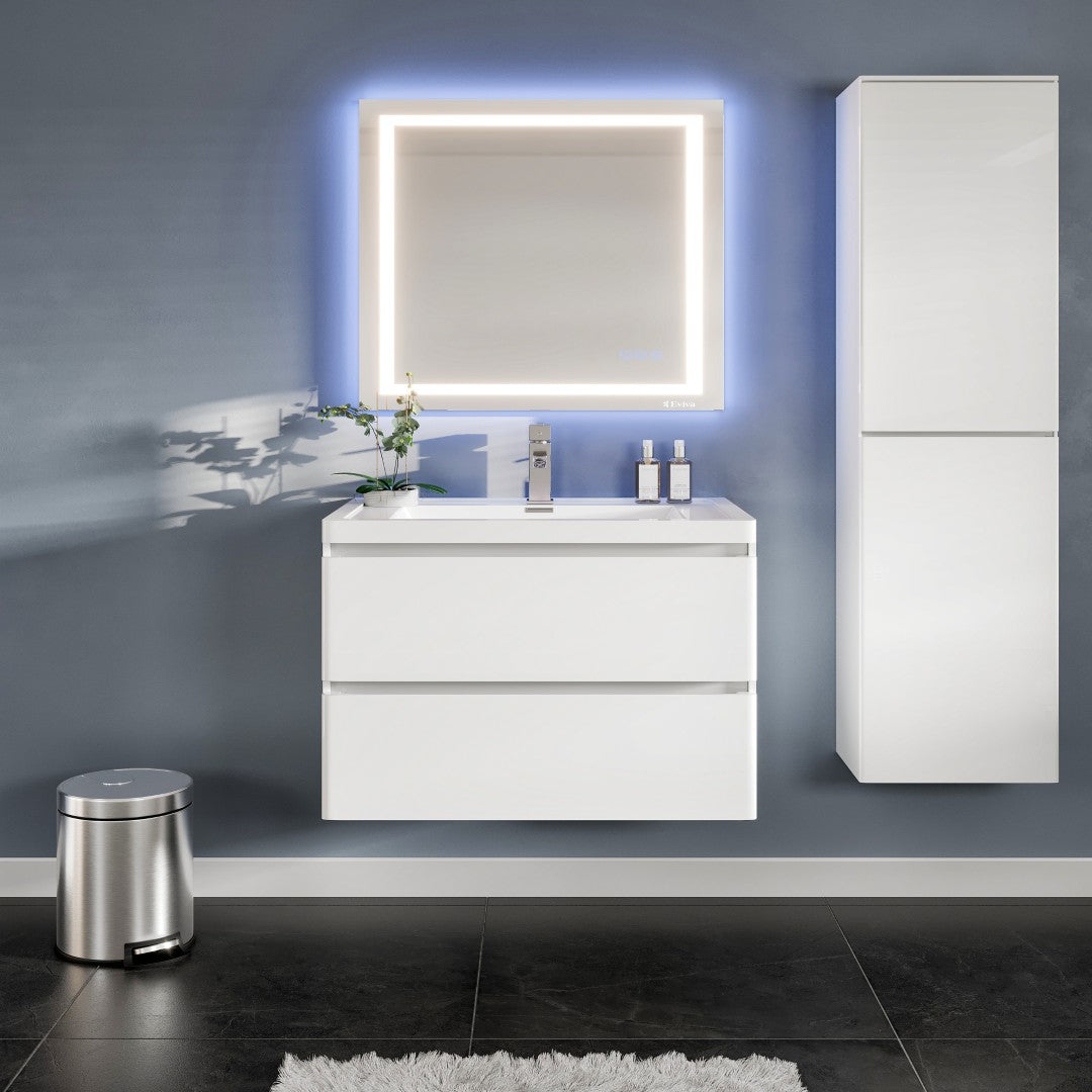Eviva Flair Wall Mount Bath Vanity with Acrylic Top and Integrated Sink