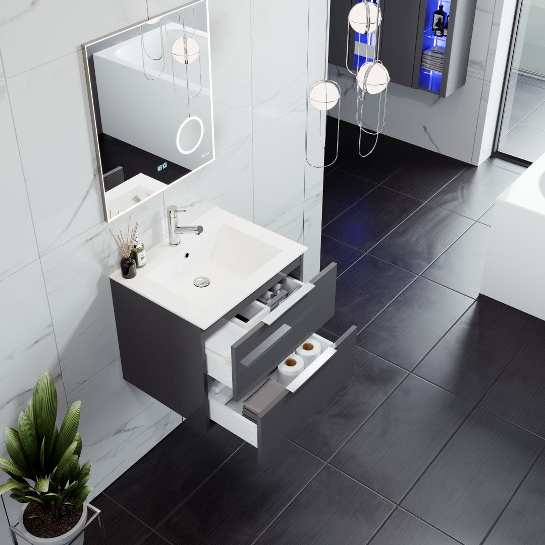 Eviva Galsaky Wall Mount Bath Vanity with Porcelain Top and Integrated Sink (24"-32")