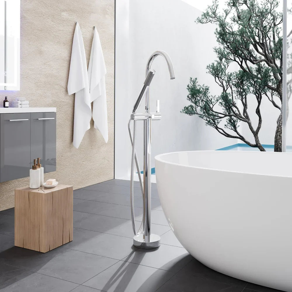 Eviva Modem Single-Handle Freestanding Tub Faucet with Hand Shower – Polished Chrome