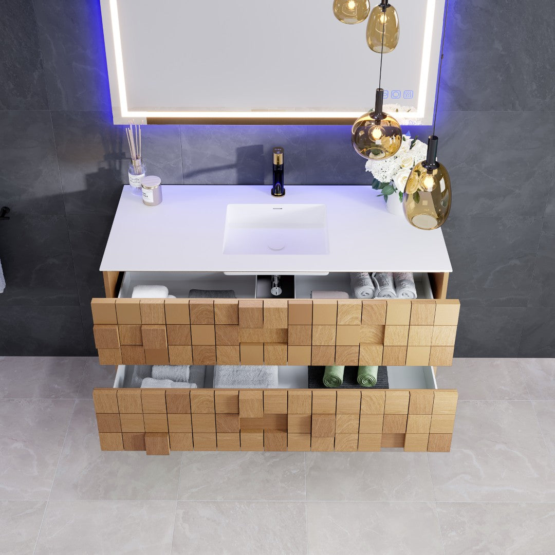 Eviva Mosaic Wall Mount Bath Vanity with Solid Surface Top and Integrated Sink (33"-49")