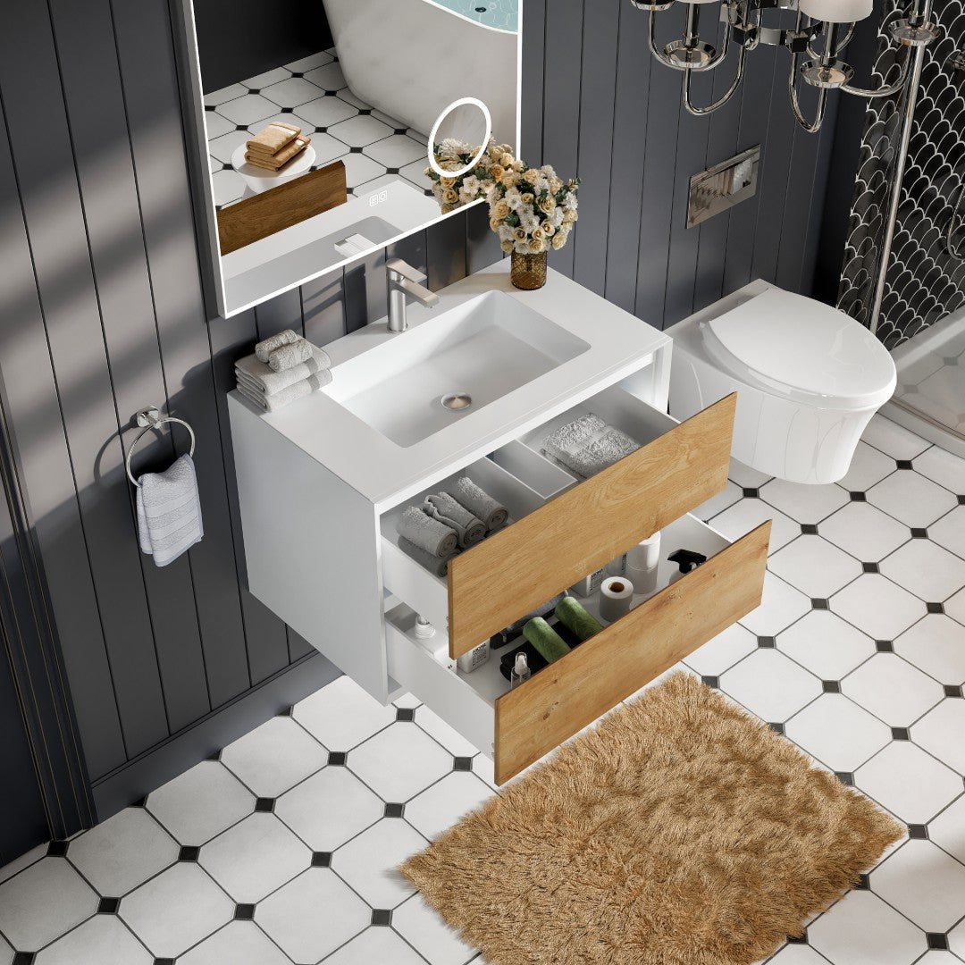Eviva Vienna Wall Mount Bath Vanity with Acrylic Top and Integrated Sink (36"-75")