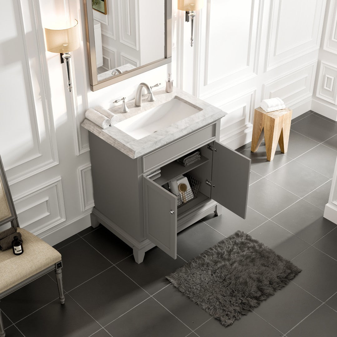 Eviva Elite Princeton Bath Vanity with Carrara Marble Top and Undermount Porcelain Sink (24"-30")