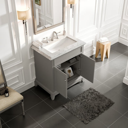 Eviva Elite Princeton Bath Vanity with Carrara Marble Top and Undermount Porcelain Sink (24"-30")