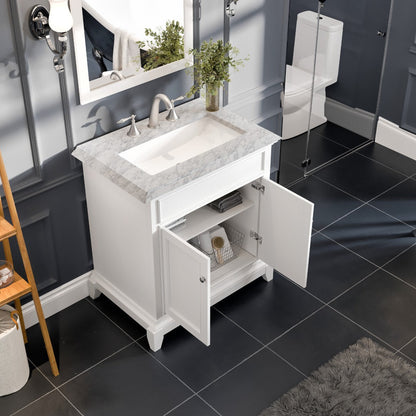 Eviva Elite Princeton Bath Vanity with Carrara Marble Top and Undermount Porcelain Sink (24"-30")
