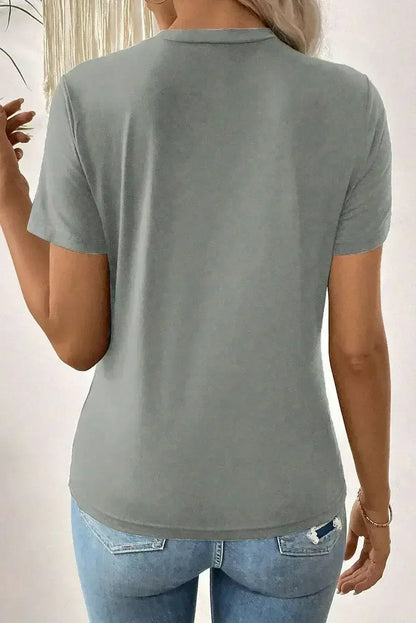 Dirty Blue Solid Color Round Neck T Shirt