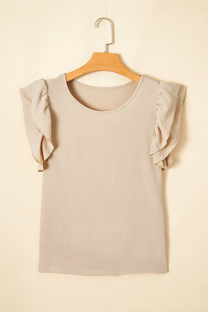 Aqua Ruffle Sleeve Blouse - Clearly Aqua Solid Color Crinkled Top