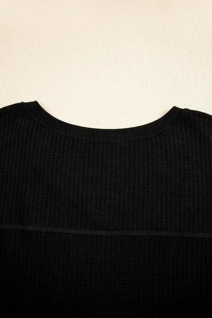 White Waffle Texture V Neck Drop Shoulder Loose Tee
