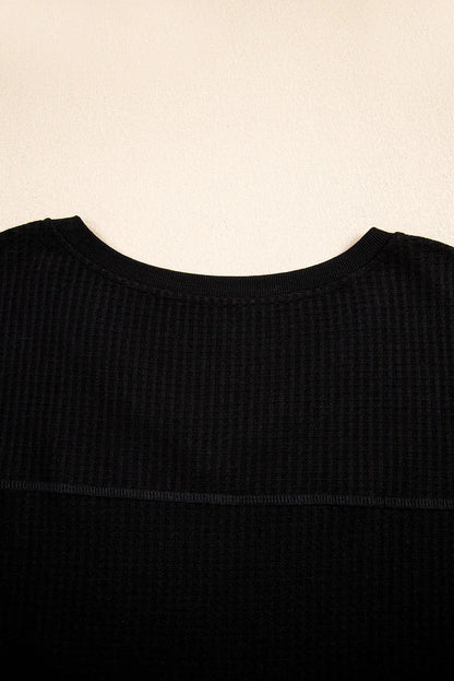 White Waffle Texture V Neck Drop Shoulder Loose Tee