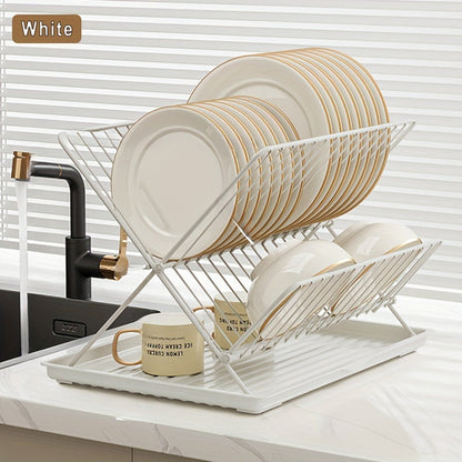 1pc Modern 2-Tier X-Shape Foldable Dish Drying Rack - Space-Saving