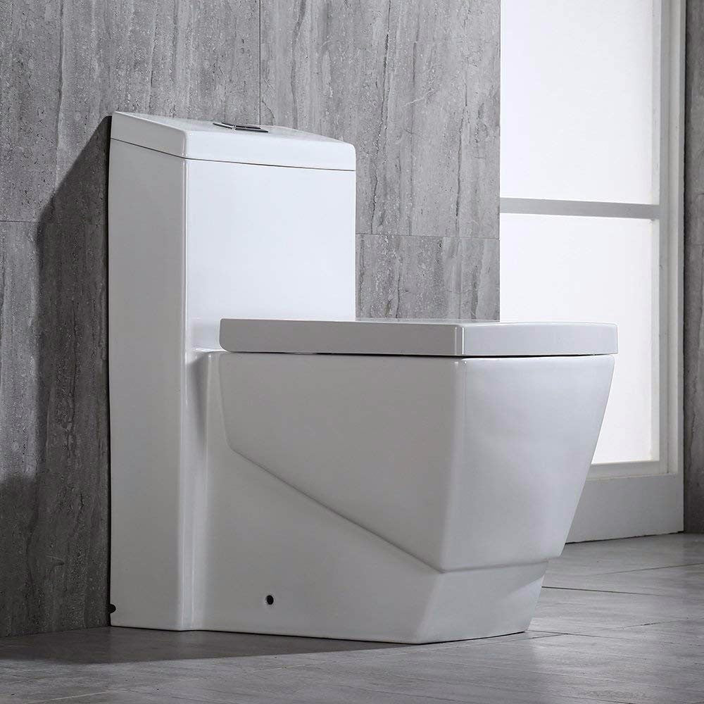 WOODBRIDGE Modern Square Design One Piece Dual Flush 1.28 GP Toilet,Chair Height with Soft Closing Seat