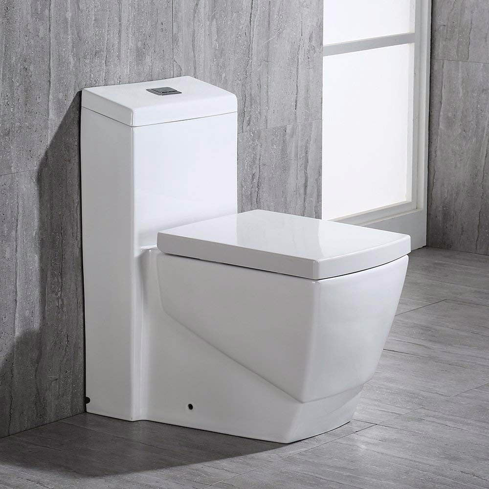 WOODBRIDGE Modern Square Design One Piece Dual Flush 1.28 GP Toilet,Chair Height with Soft Closing Seat