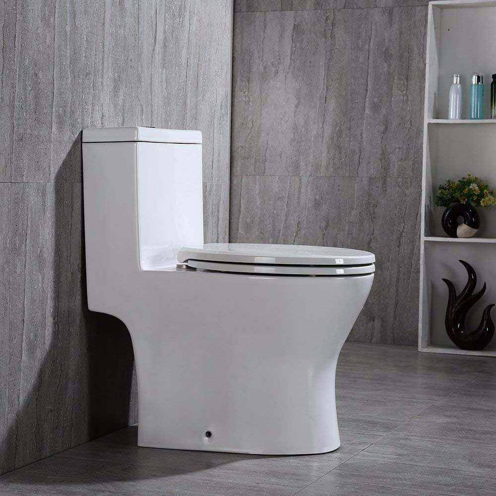 WOODBRIDGE One Piece Short Compact Bathroom Tiny Mini Commode Water Closet Dual Flush Concealed Trapway