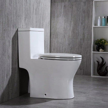 WOODBRIDGE One Piece Short Compact Bathroom Tiny Mini Commode Water Closet Dual Flush Concealed Trapway