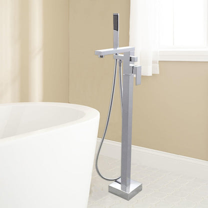 WOODBRIDGE F0003BN Contemporary Single Handle Floor Mount Freestanding Tub Filler Faucet with Hand shower