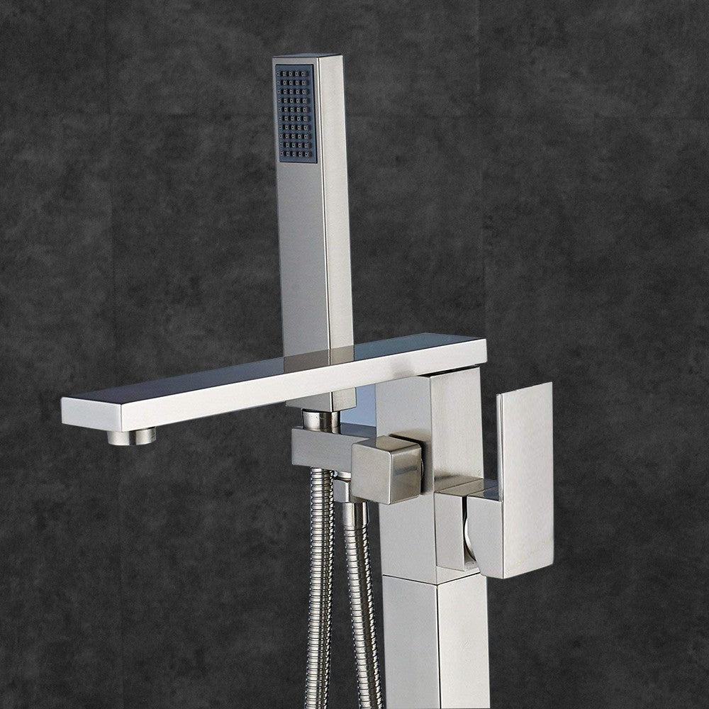 WOODBRIDGE F0003BN Contemporary Single Handle Floor Mount Freestanding Tub Filler Faucet with Hand shower