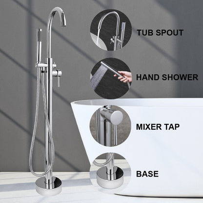 WOODBRIDGE F0001BNRD Contemporary Single Handle Floor Mount Freestanding Tub Filler Faucet with Hand shower