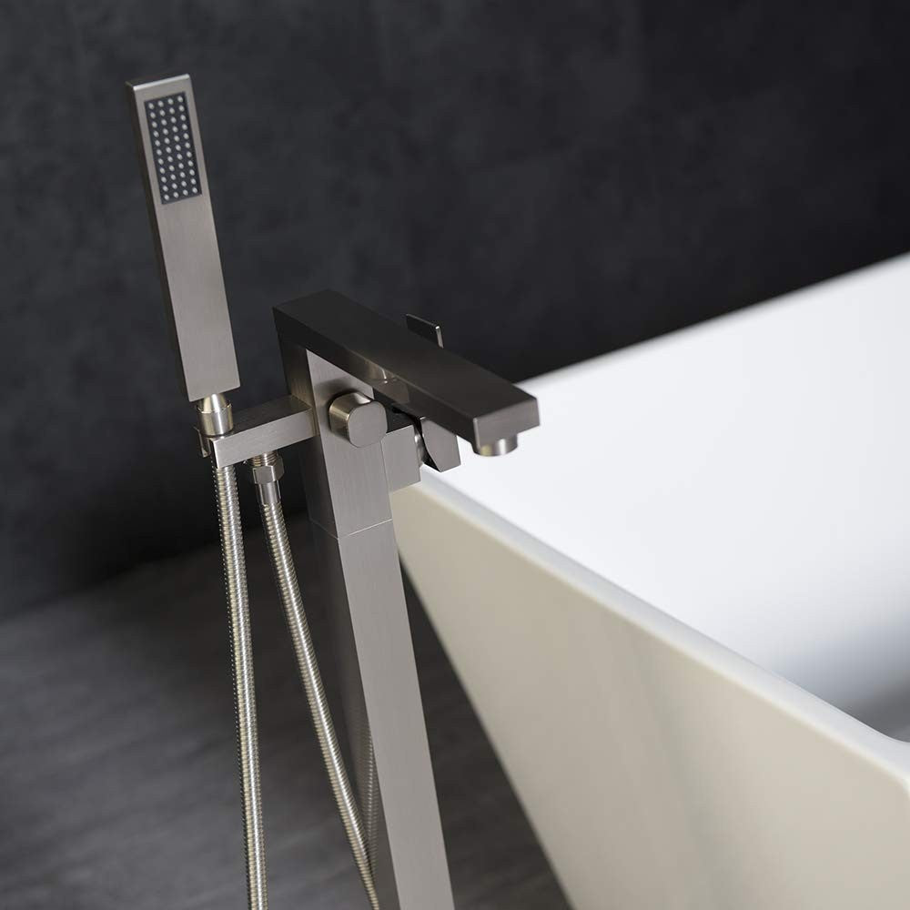WOODBRIDGE F0003BN Contemporary Single Handle Floor Mount Freestanding Tub Filler Faucet with Hand shower