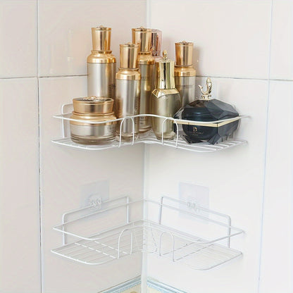 Elegant Stainless Steel Corner Shower Shelf with Golden Accents