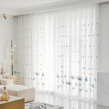 Elegant Floral Embroidered Tulle Curtain for Home Decor