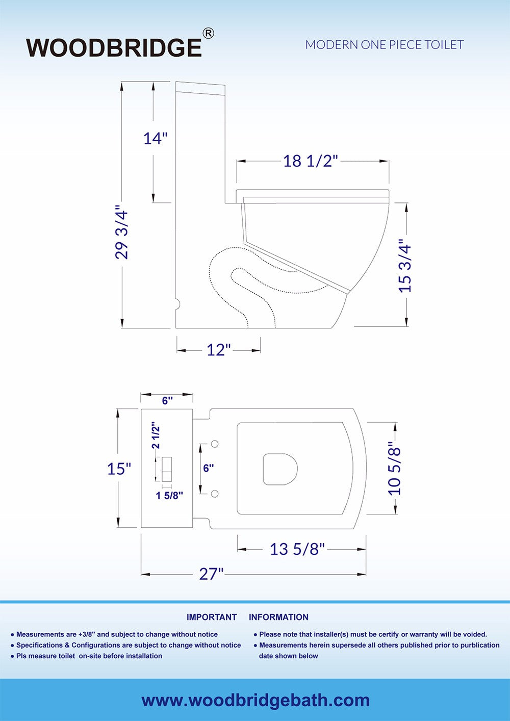 WOODBRIDGE Modern Square Design One Piece Dual Flush 1.28 GP Toilet,Chair Height with Soft Closing Seat