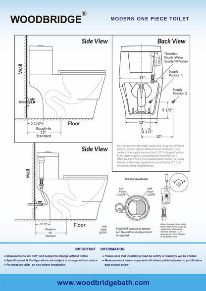WOODBRIDGEBath T-0019, Dual Flush Elongated One Piece Toilet with Soft Closing Seat, Chair Height, Water Sense, High-Efficiency, Rectangle Button (2 -Pack)