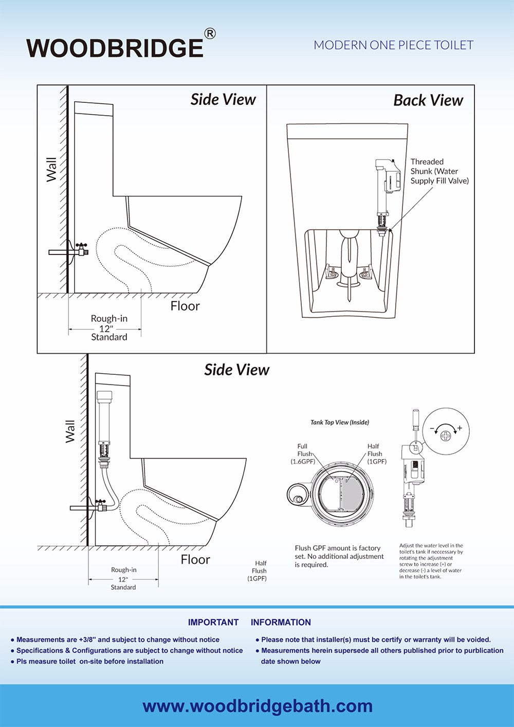 WOODBRIDGE Modern Square Design One Piece Dual Flush 1.28 GP Toilet,Chair Height with Soft Closing Seat
