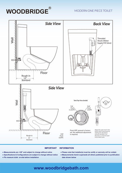 WOODBRIDGE Modern Square Design One Piece Dual Flush 1.28 GP Toilet,Chair Height with Soft Closing Seat