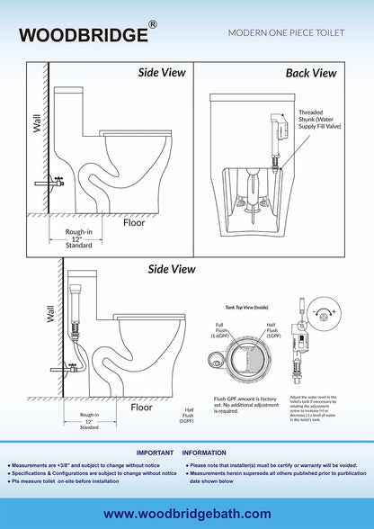 WOODBRIDGE Modern One Piece Dual Flush 1.28 GP Toilet,with Soft Closing Seat
