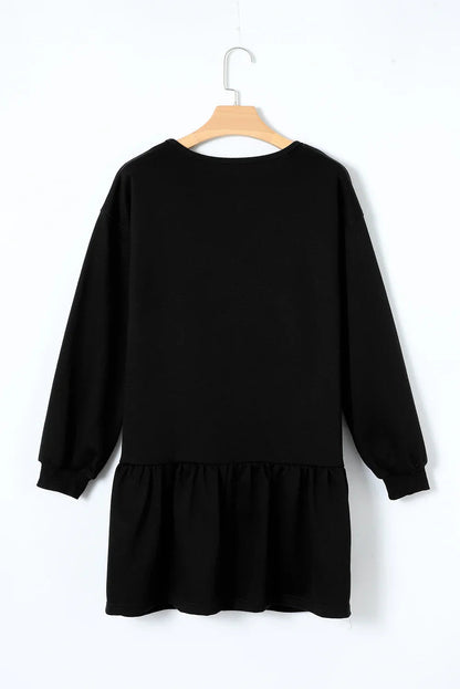 White Solid Color Ruffle Hem Mini Sweatshirt Dress