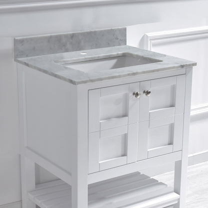 WOODBRIDGE 31" x 22"vanity top with single under Mount Rectangle Bowl, Carrara White Marble, Pre-drilled with Single hole Faucet set up Option